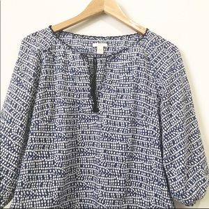 J crew blue white boho peasant tassel top